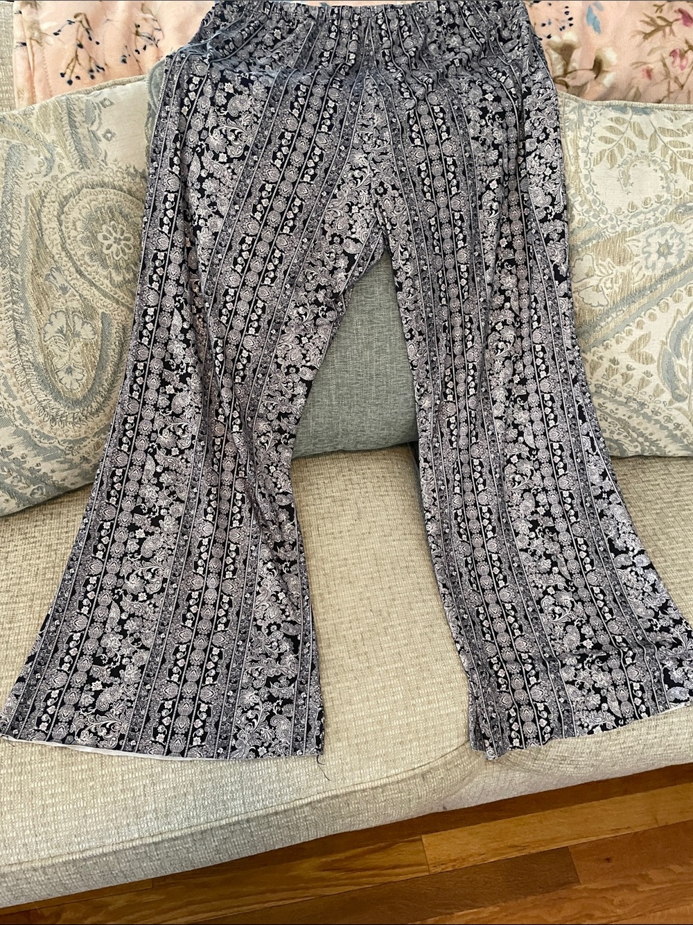Indigo Thread Co Boho Printed Wide Leg Lounge Pants - Black & White 2x